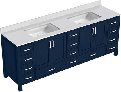 Jacques 84 in. W x 22 in. D Navy Blue Double Bath Vanity and White Quartz Top