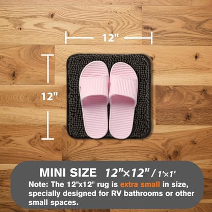 Small Bathroom Rug 12"x12" – Washable and Absorbent Mini Bath Mat, Non Slip, Thick Soft Chenille Bath Rugs for Bathroom, Shower, Locker Rug(Chocolate Brown)
