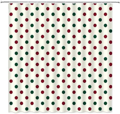 Polka Dot Christmas Shower Curtain Bathroom Decor with Hooks,70"Wx78"H