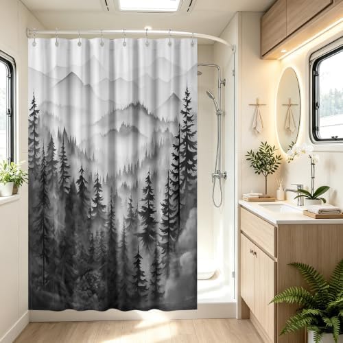 Black and White Stall Shower Curtain, 54X72 in Narrow Small, Forest