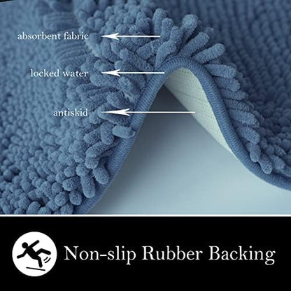 Bathroom Rugs Chenille Bath mat 2 Piece Set, Super Absorbent, PVC Non Slip Backing, Bath mats for Bathroom, Plush Shaggy, Thick, Machine Washable, Bathtub, Shower, Toilet.(Medium Blue)