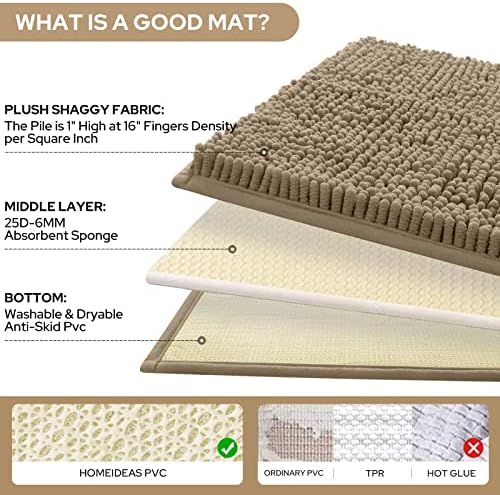 HOMEIDEAS Taupe Chenille Bathroom Rugs Set of 3, Non Slip Bath Mat