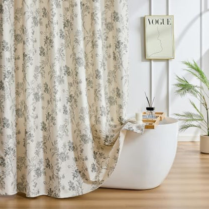 Warmstar Farmhouse Shower Curtain,GreyFloral Shower Curtain for Bathroom Linen Look Vintage Shower Curtain with Weighted Hem,72" W x 84" L