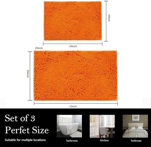 Bathroom Rugs Chenille Bath mat 2 Piece Set, Super Absorbent, PVC Non Slip Backing, Bath mats for Bathroom, Plush Shaggy, Thick, Machine Washable, Bathtub, Shower, Toilet.(Orange)