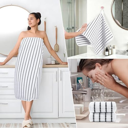 POLYTE 430 GSM Poly Blend Microfiber Quick Dry Waffle Bath Towel Set of 6