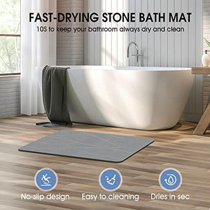 VEELOIM Stone Bath Mat, Diatomaceous Earth Shower Mat for Bathroom Grey