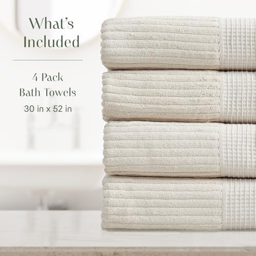 Springtree Home 100% Cotton Bath Towel Set | 4-Pack | Textured | Beige