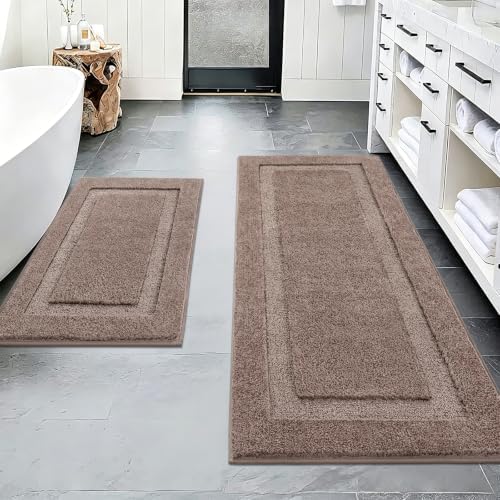 SHACOS Soft Microfiber Bathroom Rugs Set of 2 Pieces, Coffee