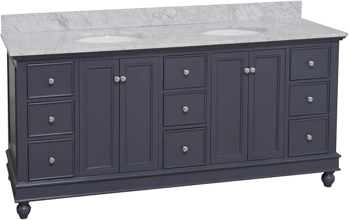 Bella 72-inch Double Bathroom Vanity (Marine Gray/Carrara): Includes Marine Gray Cabinet with Authentic Italian Carrara Marble Countertop and White Ceramic Sinks