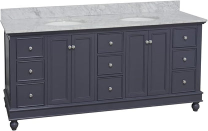 Bella 72-inch Double Bathroom Vanity (Marine Gray/Carrara): Includes Marine Gray Cabinet with Authentic Italian Carrara Marble Countertop and White Ceramic Sinks