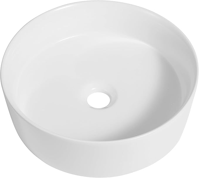 JONATHAN Y Contemporary Round Ceramic Vessel Sink, 14.25" White Bathroom Sink Above Counter, Modern Straight-Sided Porcelain Vanity Sink Bowl, Art Deco Vanity Top Basin for Lavatory and Powder Room