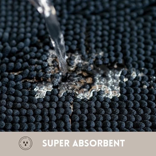 Bathroom Rugs Chenille, Extra Thick and Absorbent, Non-Slip, Machine Washable, Dry Quckily, Soft Cozy Plush, Used Under Shower Bathtub and Sink, Bath mat Sets Black