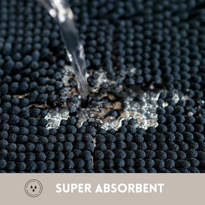 Bathroom Rugs Chenille, Extra Thick and Absorbent, Non-Slip, Machine Washable, Dry Quckily, Soft Cozy Plush, Used Under Shower Bathtub and Sink, Bath mat Sets Black