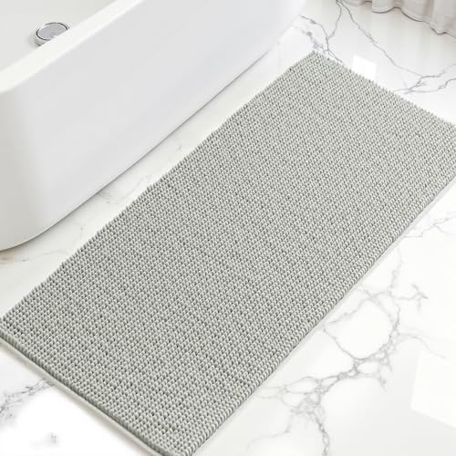 SUBRTEX Bathroom Rugs, 24" x 55" Chenille Bath Rug Soft Short Plush Bath Mat Soft Shower Mat Water Absorbent Shower Mat Quick Dry Machine Washable, Light Gray