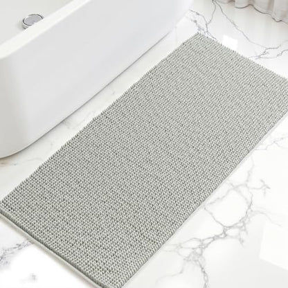 SUBRTEX Bathroom Rugs, 24" x 44" Chenille Bath Rug Soft Short Plush Bath Mat Soft Shower Mat Water Absorbent Shower Mat Quick Dry Machine Washable, Light Gray