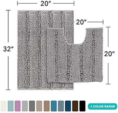 2 Piece Bathroom Rug Set with Toilet Mat, Soft Absorbent Chenille, Non-Slip