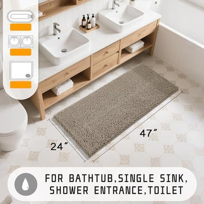 Yimobra Long Bathroom Rugs 47"x24", Extra Soft Non Slip Bath Mat for Tub, Super Absorbent Quick Dry Shaggy Rug Floor Carpet, Machine Washable,Camel