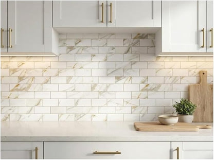 Yipscazo 2026 New Upgrade Peel and Stick backsplash 3 x 6 Inches, Backsplash Tile Peel and Stick Tile for Kitchen, Bathroom, Laundry Room, Fireplace(Carla with Gold, 100 Pieces)
