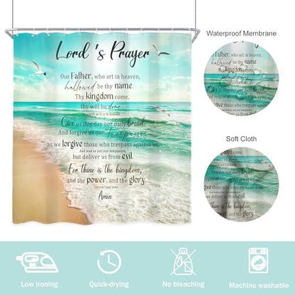 Ocean Bible Verse Coastal Beach Inspirational Bathroom Shower Curtain Set