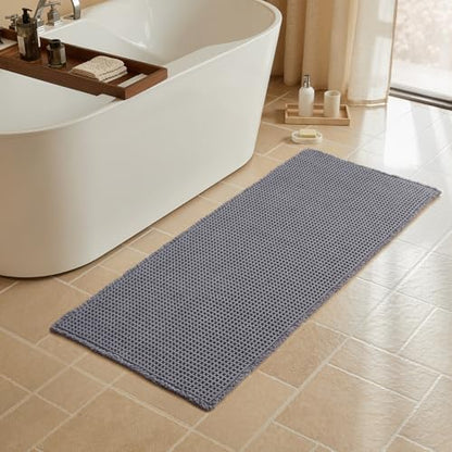 Triohero Waffle Runner Rug Bathroom, Long Boho Bath Mat, 24x72 Dark Grey