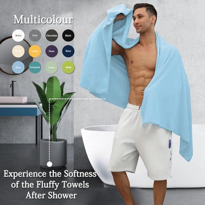 Hailea Extra Large Bath Towels Set 35x70 Inches - Blue Luxury 600 GSM Oversized Bath Sheet Towel,Ultra Soft Microfiber - Quick Dry,Highly Absorbent Shower Towels Spa Hotel Bathroom Towel Set (4-Pack)