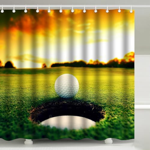 Golf Ball Near Hole Sunset Course Shower Curtain with Hooks 72 x 72 Inch