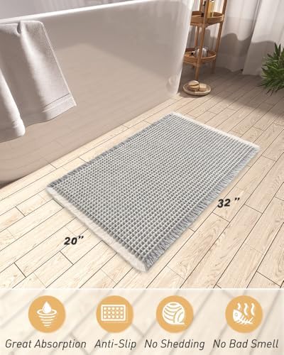 Upgraded Waffle Bath Mat Ultra Absorbent Non Slip Bathroom Mat, 20" x 32"