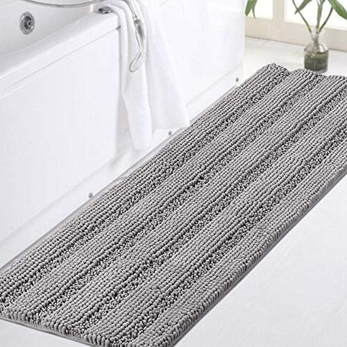 Turquoize Shaggy Chenille Bathroom Rugs Bath Room Runner Rug Extra Long Large Bath Rugs Non Slip Washable 47 x 17 Floor Mat, Super Water Absorbent & Soft Bath Rug for Bathroom, Dove Gray