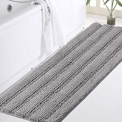 Turquoize Shaggy Chenille Bathroom Rugs Bath Room Runner Rug Extra Long Large Bath Rugs Non Slip Washable 47 x 17 Floor Mat, Super Water Absorbent & Soft Bath Rug for Bathroom, Dove Gray
