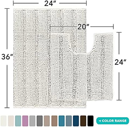 2-Piece Bathroom Rug Set with U-Shaped Mat, Soft Absorbent Chenille, Cream