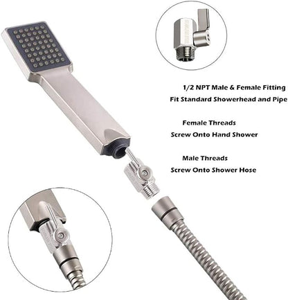 Showerhead Shut Off Valve with Stainless Handle, 304 Stainless Steel Mini Ball Valve(1/2" Female X Male) NPT Thread, Water Flow Control Valve Regulator Chrome, Shower Head Flow Control Valve