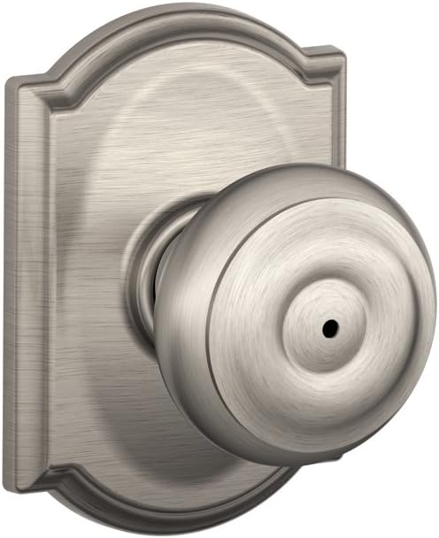 Schlage F40 GEO 619 CAM Georgian Door Knob with Camelot Trim, Bed & Bath Privacy Lock, Satin Nickel
