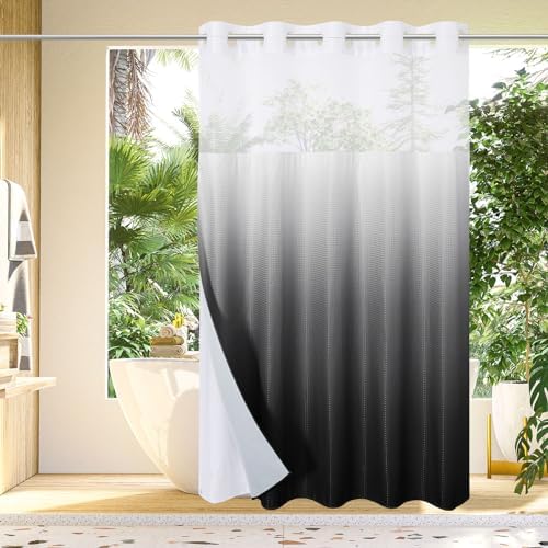 Gibelle No Hook Cloth Ombre Black Shower Curtain with Liner, 72x74