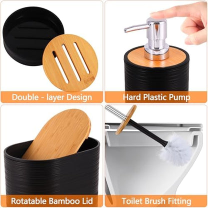 10 PCS Black Bathroom Accessories Set with Trash Can Bathroom Accessory