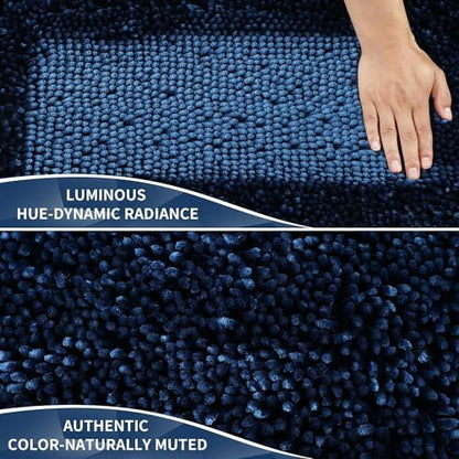 Yimobra Chenille Bathroom Rugs Non Slip, Extra Thick Soft Absorbent Bath Rug, Machine Washable Quick Dry Bath Mat for Bathroom Floor, Tub and Shower, Home Decor Accessories, 24x17, Blue