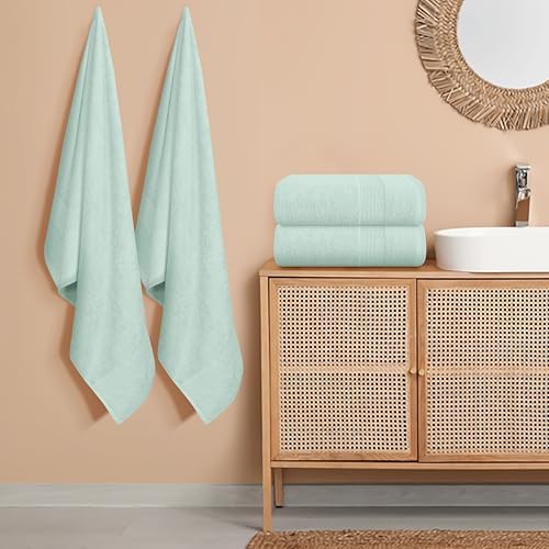 Belizzi Home 4 Pack Bath Towel Set 27x54, 100% Ring Spun Cotton, Ultra Soft Highly Absorbent Machine Washable Hotel Spa Quality Bath Towels for Bathroom, 4 Bath Towels - Sea Green
