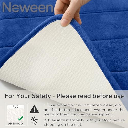 Neween Bathroom Rugs Set 2 Piece, Absorbent Memory Foam Bath Mat, Blue