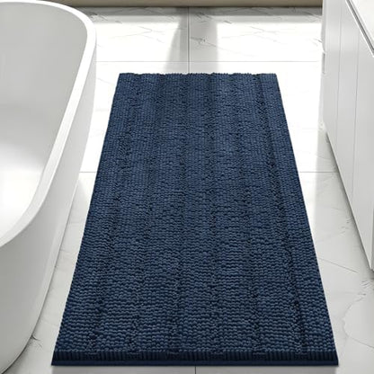 Bcoimo Bath Rug Mat,Chenille Extra Soft Navy Long Bathroom Runner Floor Rug