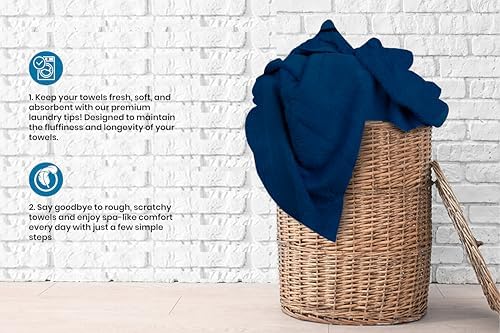 Bath Towels Bulk Set of 12 – 24" x 48" – 100% Cotton Terry, Soft, Quick-Dry & Highly Absorbent – Navy Blue Towels for Bathroom, Spa, Gym, Hotel, Pool & Everyday Use