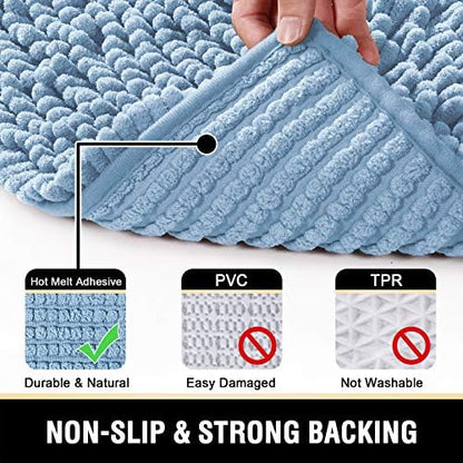H.VERSAILTEX Bath Mat, Non Slip Luxury Chenille Bathroom Rugs, Extra Soft Absorbent Shaggy Bath Mat Rugs, Washable Fast Dry, 2 Piece (Cool Blue, 24" x 36"/20" x 32")
