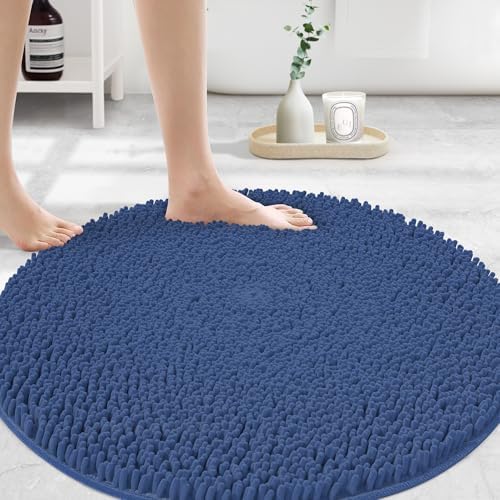 MAYSHINE Round Area Rug Set for Bathroom | Soft Plush Chenille Bath Mat, Water Absorbent Non-Slip Bathroom Rug | Washable Shag Carpet for Shower, Bedroom, or Home Décor | 48"x48" (Round) | Dark Blue