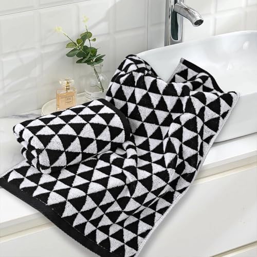 Jacquotha Black Hand Towels for Bathroom & Kitchen (Geometric Triangle)
