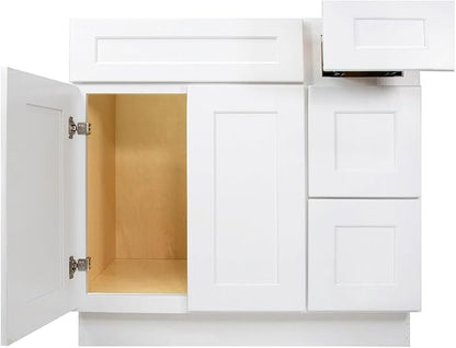Furinno Shaker Drawers Right Bath Vanity Cabinet Without Top, Ready to Assemble, 21 D x 36 W x 34.5 H, White