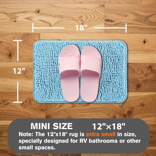 Small Bathroom Rug 12"x18" – Washable and Absorbent Bath Mat, Non Slip, Thick Soft Chenille Bath Rugs for Bathroom, Shower, Sink, Dog mat(Sky Blue)
