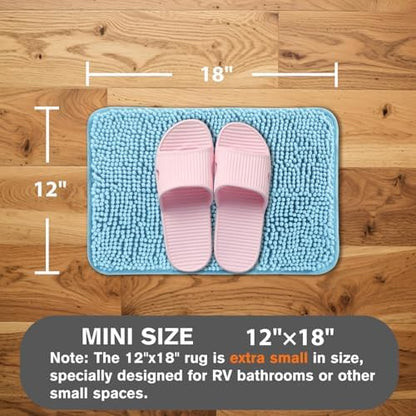 Small Bathroom Rug 12"x18" – Washable and Absorbent Bath Mat, Non Slip, Thick Soft Chenille Bath Rugs for Bathroom, Shower, Sink, Dog mat(Sky Blue)