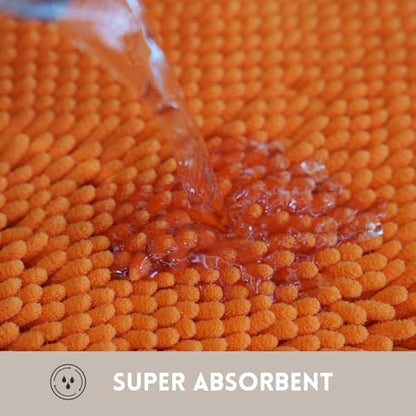 Bathroom Rugs Chenille, Extra Thick and Absorbent, Non-Slip, Machine Washable, Dry Quckily, Soft Cozy Plush, Used Under Shower Bathtub and Sink, Bath mat Sets Orange