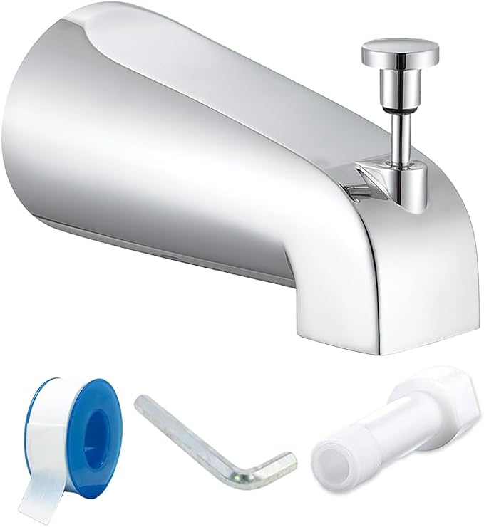 Tub Spout with Diverter, Slip On Bathtub Spout Fits 1/2'' Copper Tube(5/8'' Dia), Bathroom Tub Faucet with PTFE Tape & Hex Wrench, Chrome