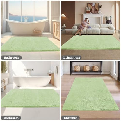 Yeaban Chenille Seafoam Green Bathroom Rug 40"x60",Non-Slip Rubber Backing