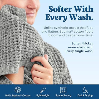 ONSEN Supima® Waffle Hand Towels, Quick Dry Lint Free 100% USA Cotton, Lightweight Absorbent Hand Towel Set, 16x30 in (Cinder Grey, Hand Towel 2-Pack)