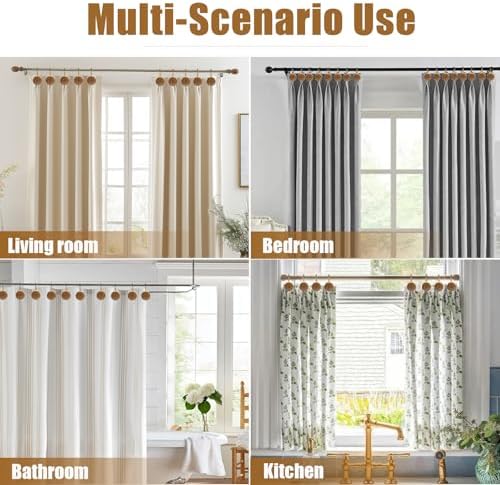 Shower Curtain Hooks, Wood Decorative Shower Curtain Rings, Modern Round Log Shower Curtain Hangers, 12PCS Shower Hooks for Shower Curtain Rod, Bedroom, Living Room (Gold 2)
